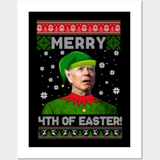 Merry 4th Of Easter Funny Joe Biden Christmas Ugly Sweater Posters and Art